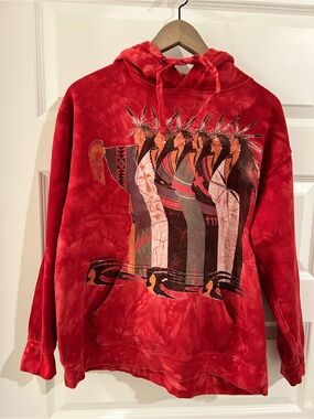 The Mountain Native American Art Vintage Hoodie Red Size M